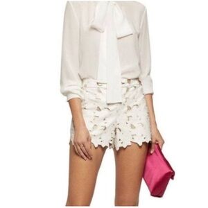 Alice + Olivia Amaris Cut Out Leather White Floral Shorts 4